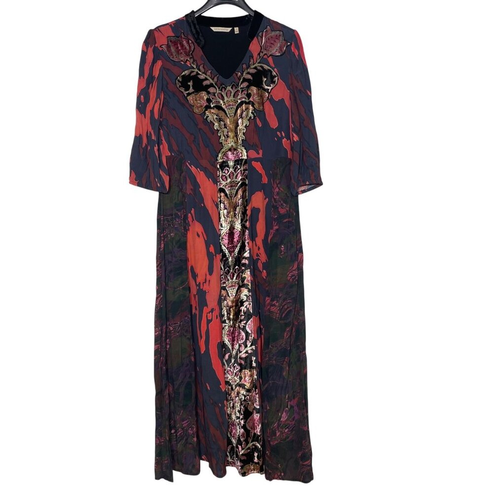 Soft Surroundings Epiphany Mixed Media Velvet Dark Floral Maxi Dress Sz 8 Boho
